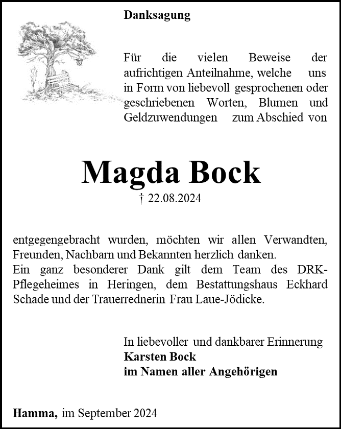 Danksagung (Foto: Bestattungshaus Schade)