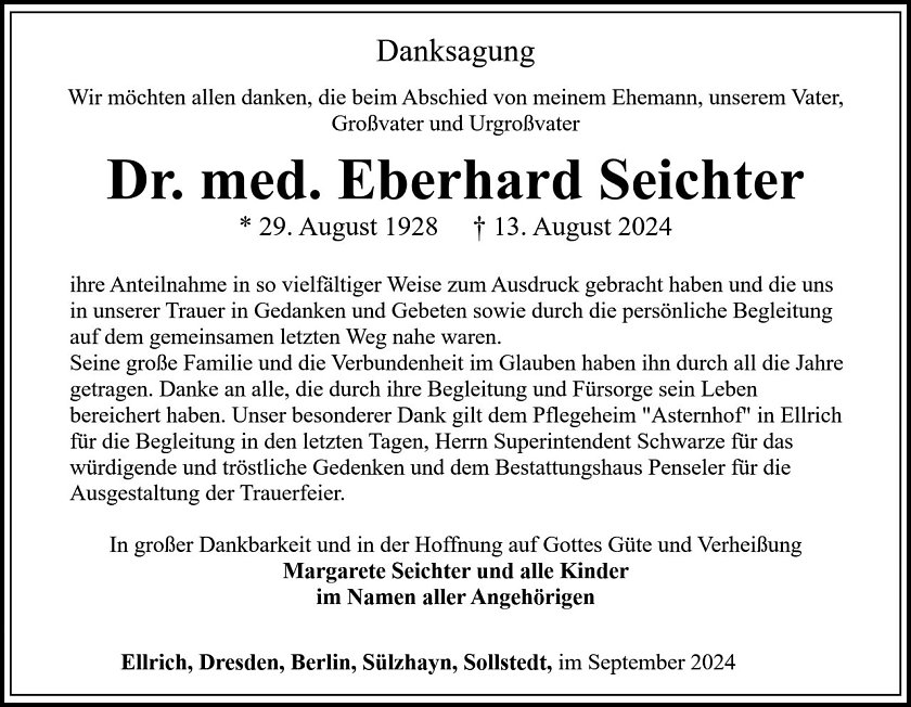 Dr. med. Eberhard Seichter (Foto: Bestattungshaus PENSELER)