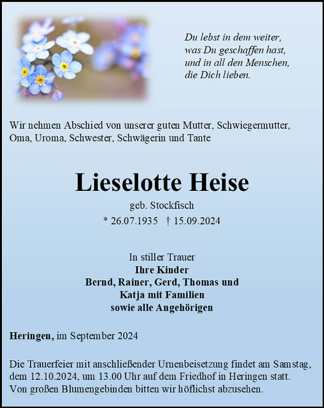 Danksagung (Foto: Bestattungshaus Schade)