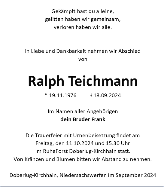 Traueranzeige Ralph Teichmann (Foto: privat)