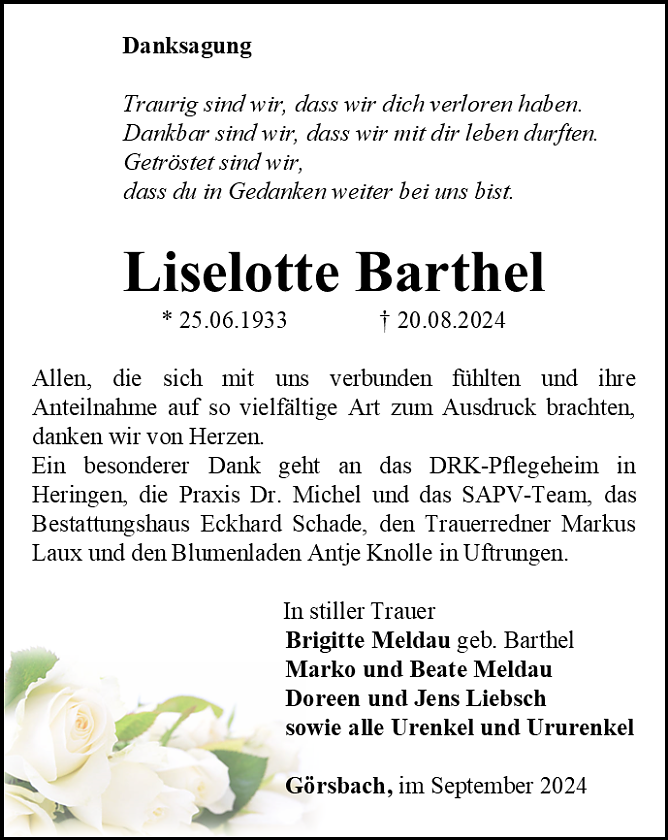 Danksagung (Foto: Bestattungshaus Eckhard Schade)