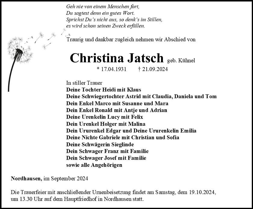 Traueranzeige (Foto: Bestattungshaus Schade)