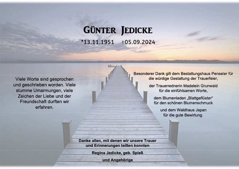 Anzeige G&uuml;nter Jedicke (Foto: privat)