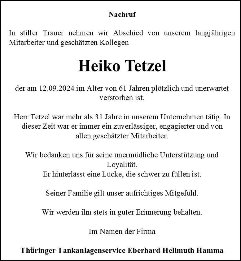 Nachruf (Foto: Bestattungshaus Eckhard Schade)