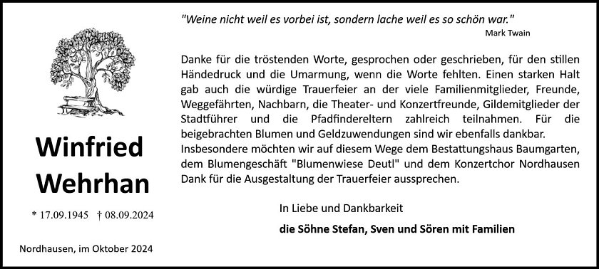 Danksagung (Foto: Bestattung Baumgarten)