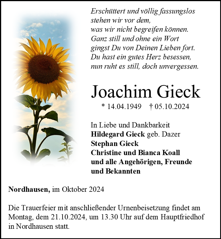 Traueranzeige (Foto: Bestattungshaus Eckhard Schade)