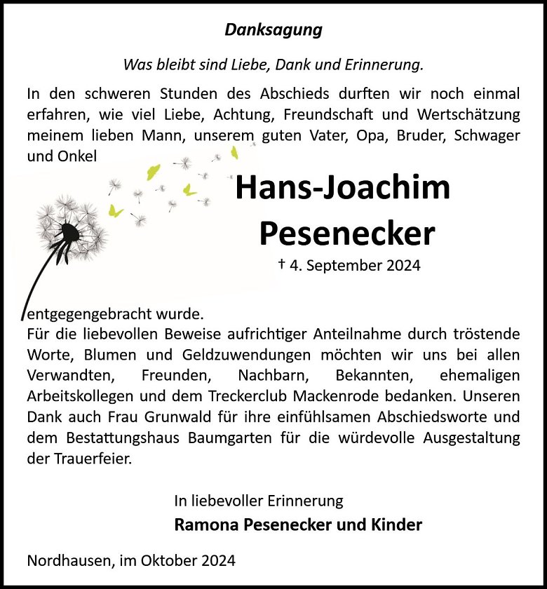 Danksagung (Foto: Bestattung Baumgarten)