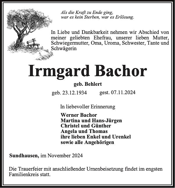 Traueranzeige (Foto: Bestattungsinstitut Westerhausen)