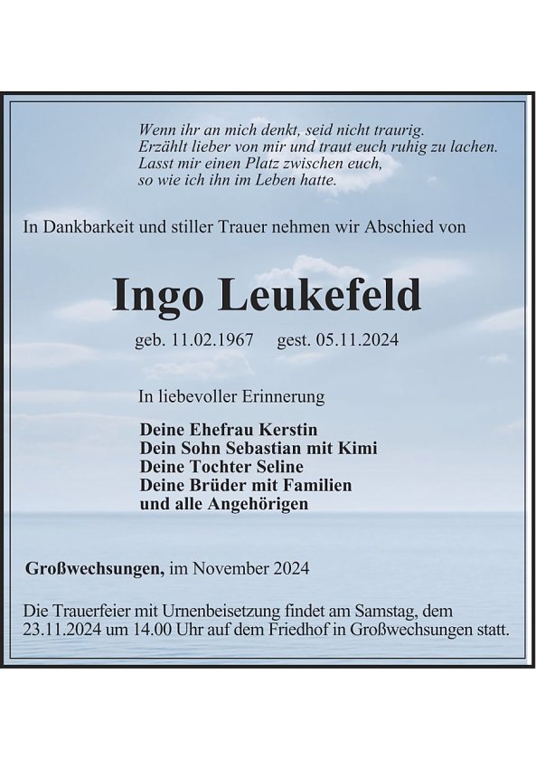 Traueranzeige (Foto: Bestattungsinstitut Westerhausen)