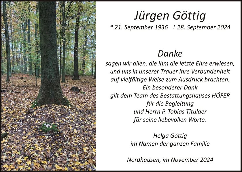 Dankanzeige J&uuml;rgen G&ouml;ttig (Foto: H&Ouml;FER)