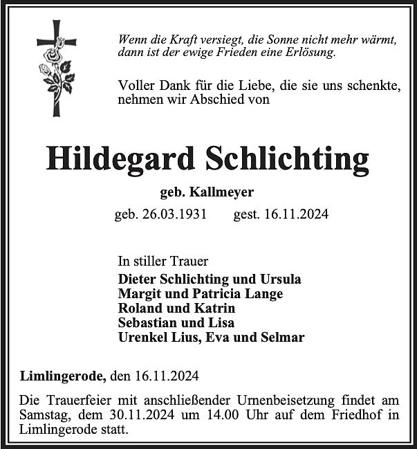 Traueranzeige (Foto: Bestattungsinstitut Westerhausen)