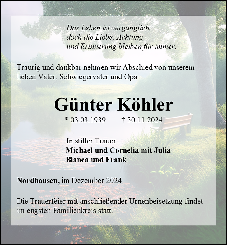 Traueranzeige (Foto: Bestattungshaus Eckhard Schade)