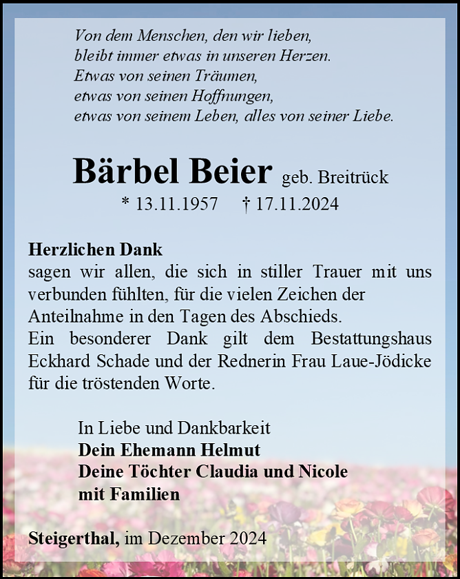 Danksagung (Foto: Bestattungshaus Eckhard Schade)