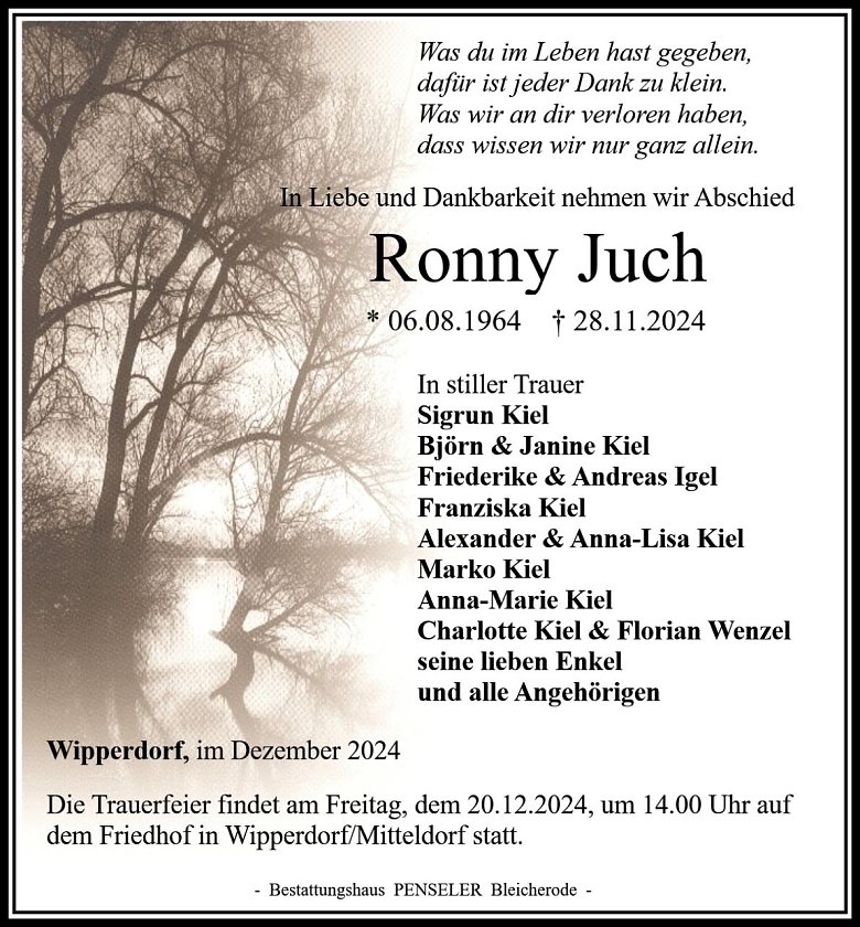 Traueranzeige JUCH (Foto: Bestattungshaus PENSELER)
