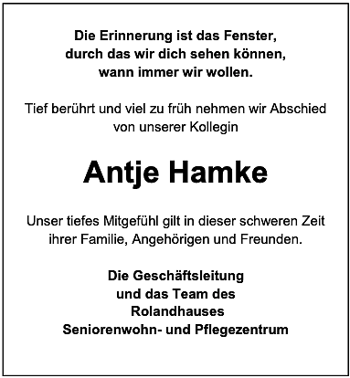 Traueranzeige Hantke (Foto: Rolandhaus)