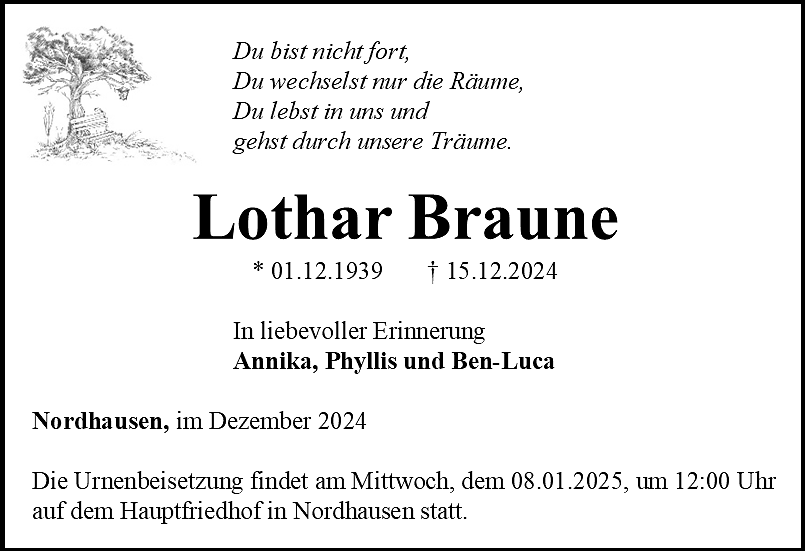 Traueranzeige (Foto: Bestattungshaus Eckhard Schade)