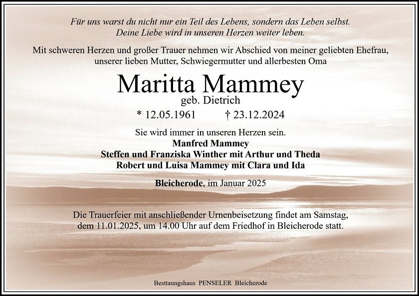 Traueranzeige M. Mammey (Foto: Bestattungshaus Penseler)