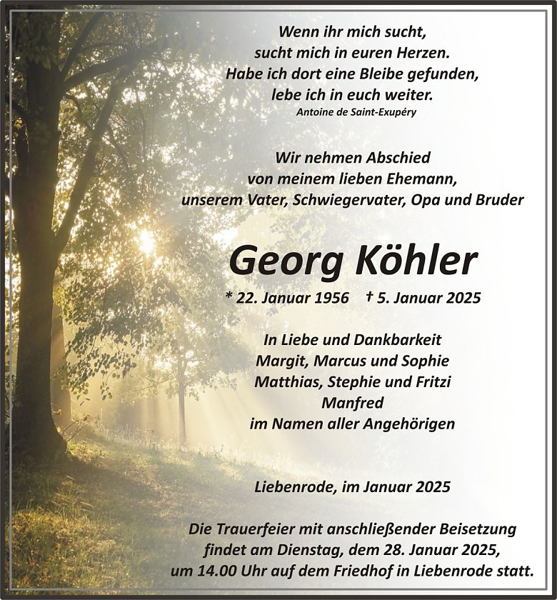 Traueranzeige Georg K&ouml;hler (Foto: H&Ouml;FER)