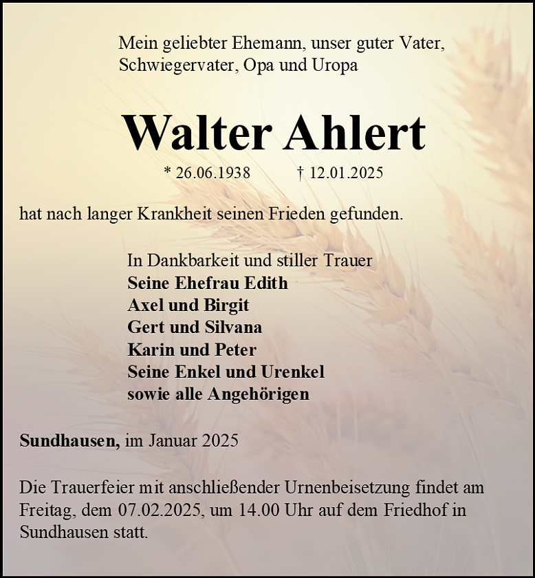 Traueranzeige (Foto: Bestattungshaus Eckhard Schade)