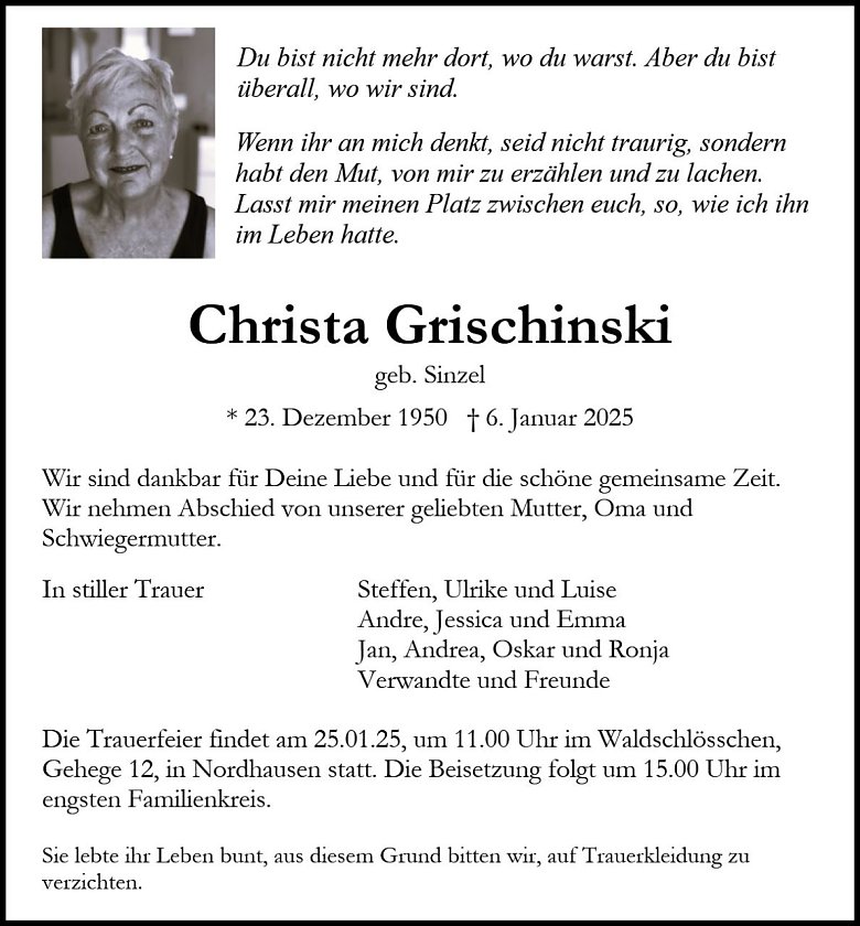 Traueranzeige (Foto: Bestattung Baumgarten)