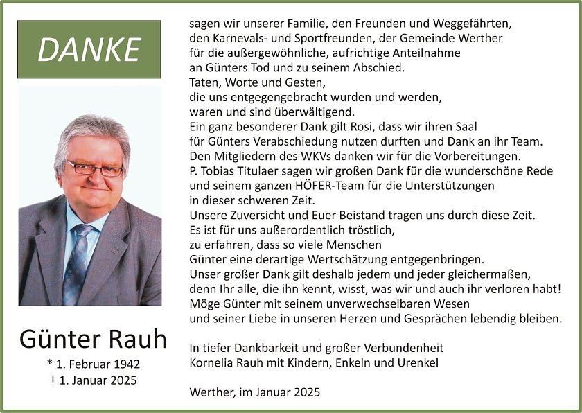 Dankanzeige G&uuml;nter Rauh (Foto: H&Ouml;FER)