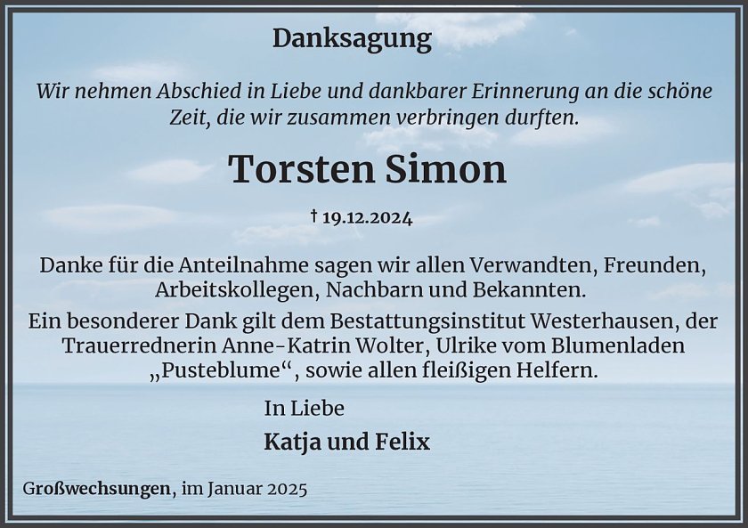 Danksagung (Foto: Bestattungsinstitut Westerhausen)