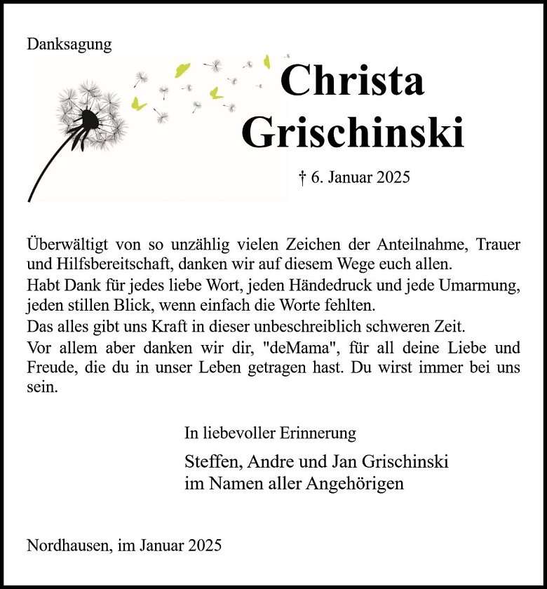 Danksagung (Foto: Bestattung Baumgarten)