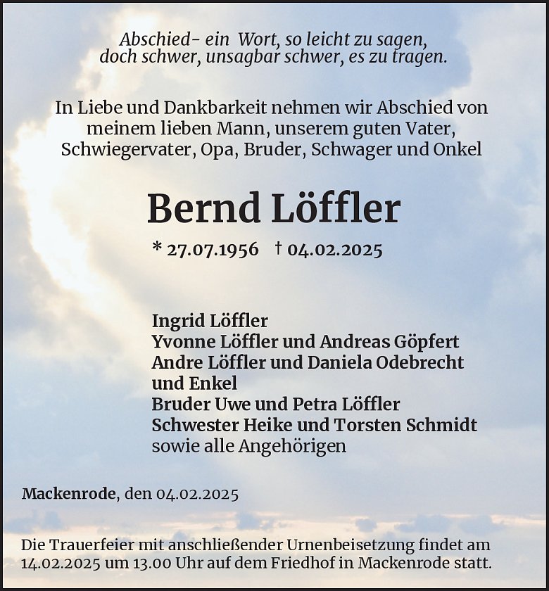 Traueranzeige (Foto: Bestattungsinstitut Westerhausen)