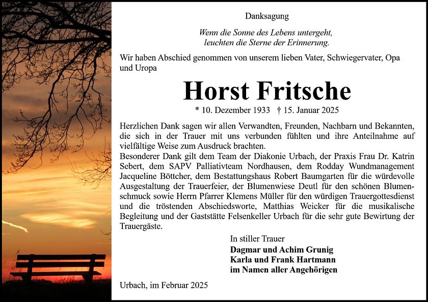 Danksagung (Foto: Bestattung Baumgarten)