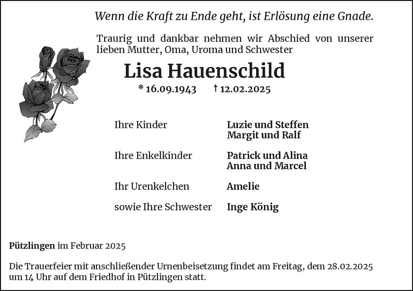 Anzeige (Foto: Bestattungsinstitut Westerhausen)