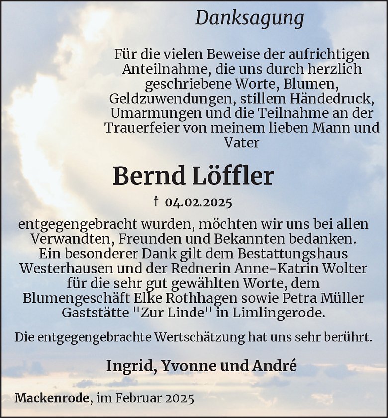 Danksagung (Foto: Bestattungsinstitut Westerhausen)