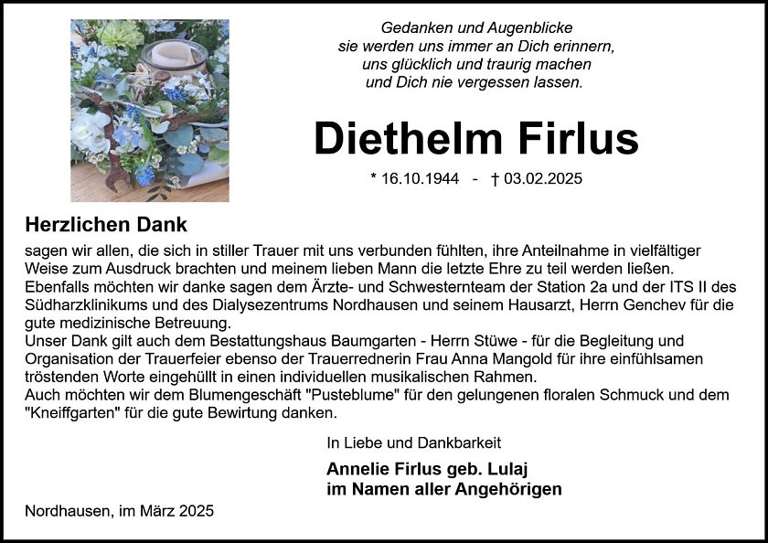 Danksagung (Foto: Bestattung Baumgarten)