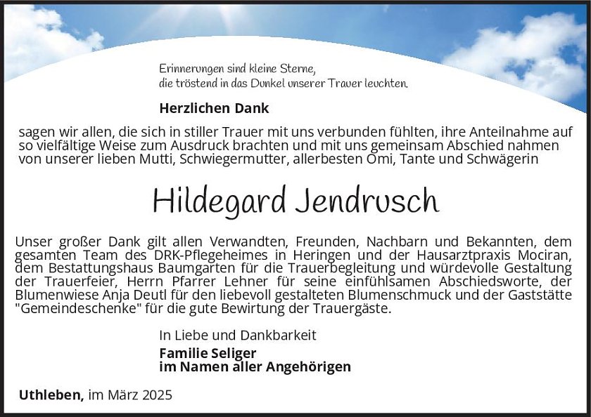 Danksagung (Foto: Bestattung Baumgarten)