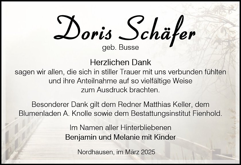 Danksagung (Foto: Bestattungsinstitut Fienhold)