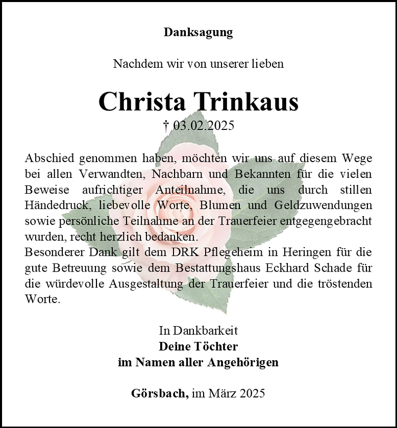 Danksagung (Foto: Bestattungshaus Eckhard Schade)