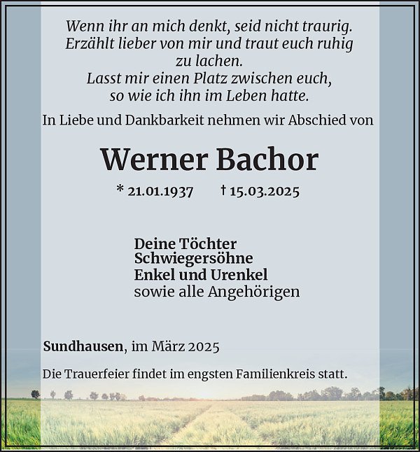 Traueranzeige (Foto: Bestattungsinstitut Westerhausen)