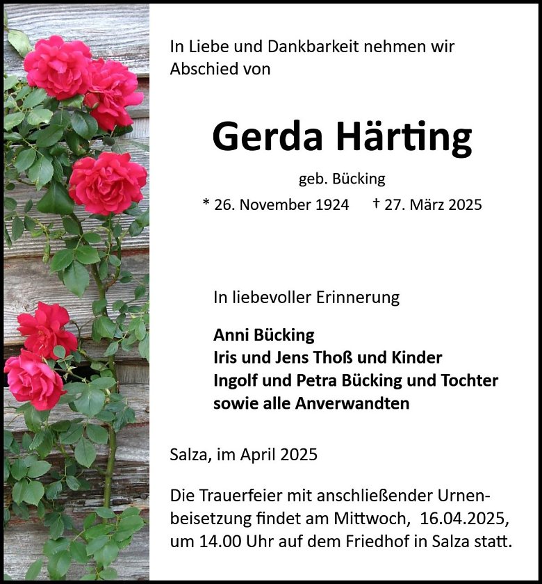 Traueranzeige (Foto: Bestattung Baumgarten)