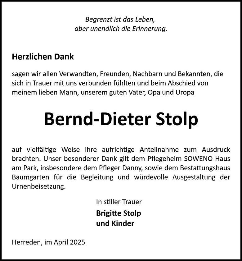 Danksagung (Foto: Bestattung Baumgarten)