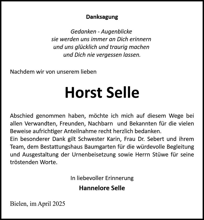 Danksagung (Foto: Bestattung Baumgarten)