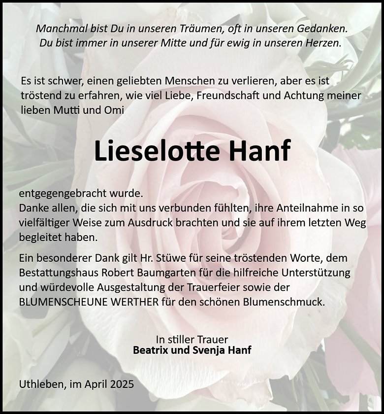 Danksagung (Foto: Bestattung Baumgarten)