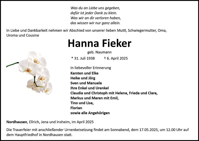 Traueranzeige (Foto: Bestattung Baumgarten)