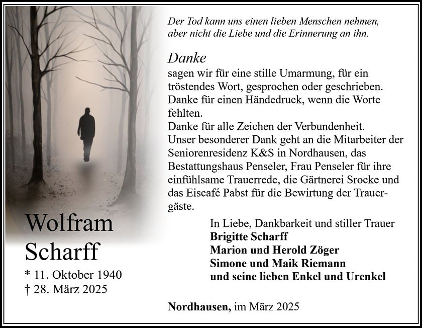 Danksagung Wolfram Scharff (Foto: Bestattungshaus Penseler)