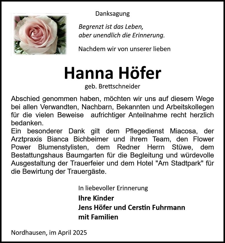 Danksagung (Foto: Bestattung Baumgarten)