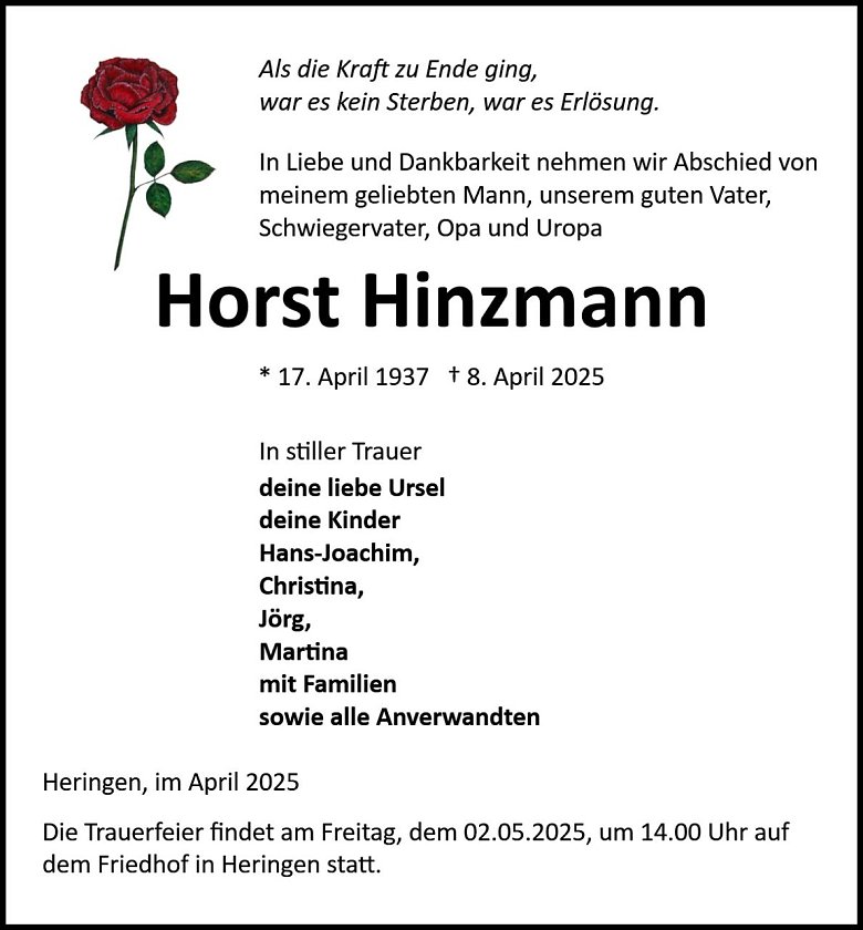 Traueranzeige (Foto: Bestattung Baumgarten)