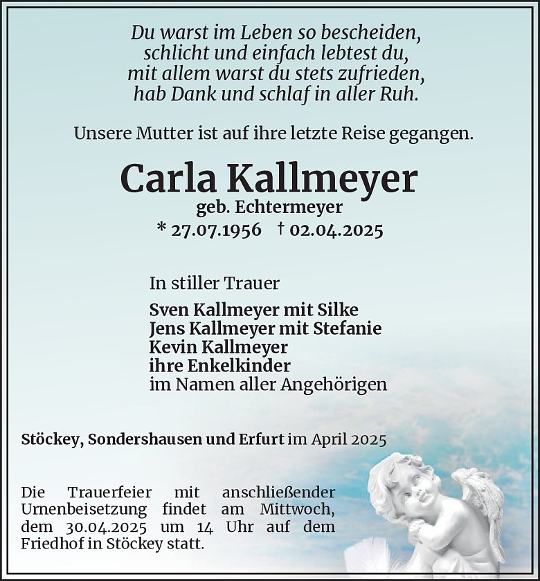 Traueranzeige (Foto: Bestattungsinstitut Westerhausen)