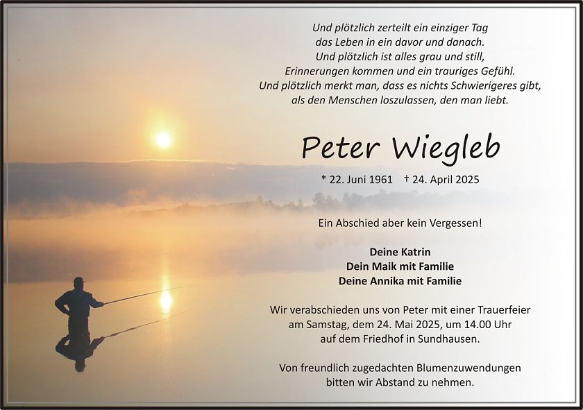 Traueranzeige Peter Wiegleb (Foto: keine Angaben)