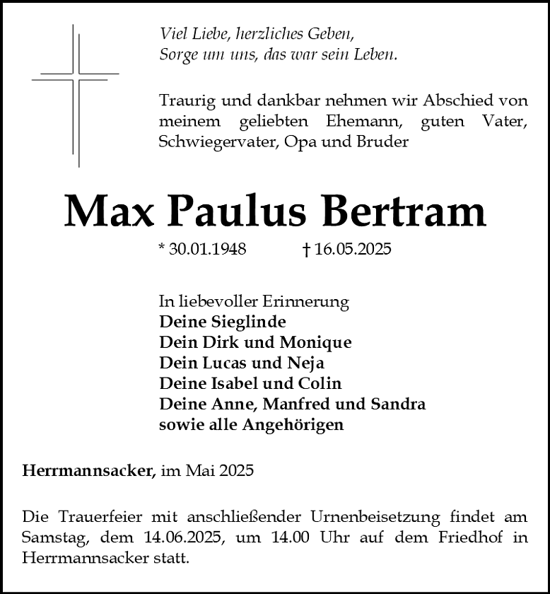 Traueranzeige (Foto: Bestattungshaus Schade)