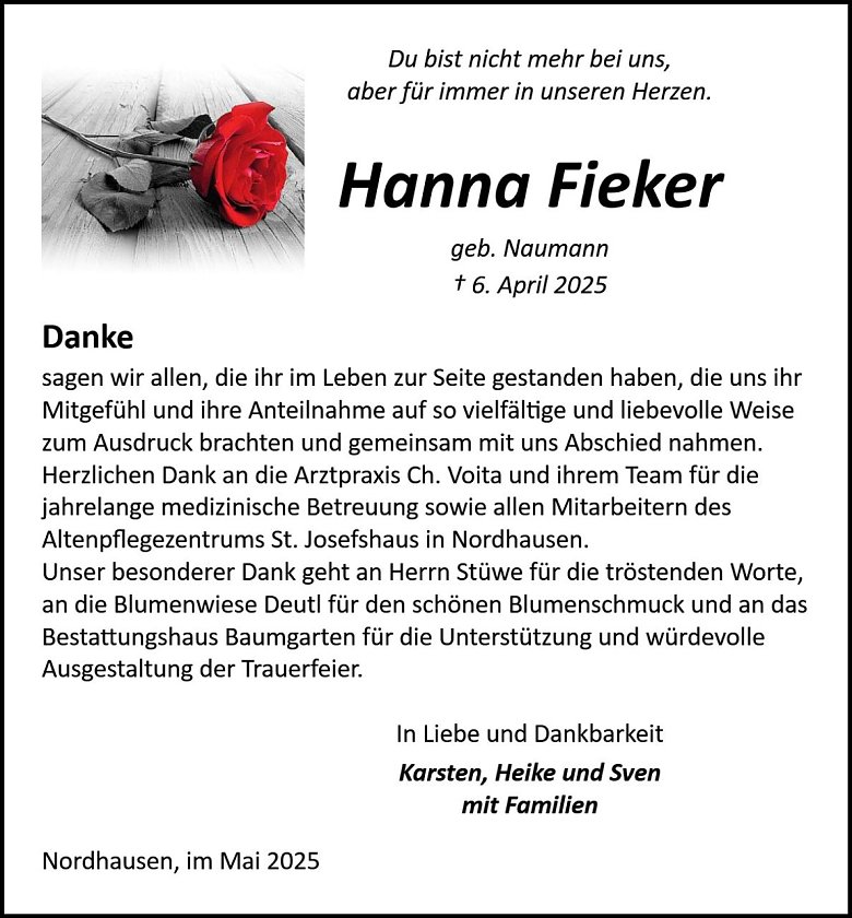 Danksagung (Foto: Bestattung Baumgarten)