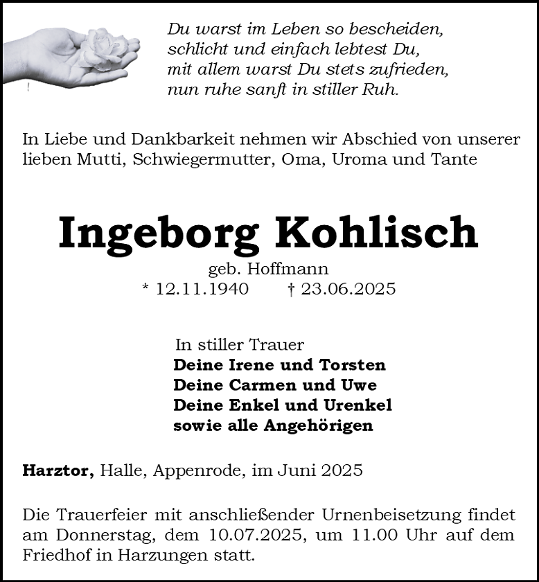 Traueranzeige (Foto: Bestattungshaus Schade)