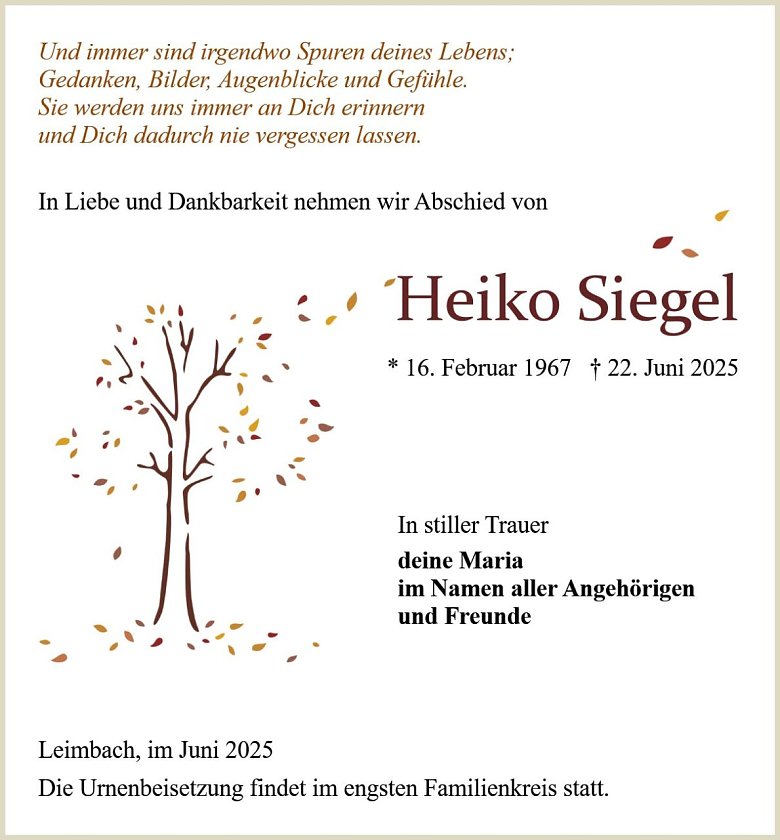 Traueranzeige (Foto: Bestattung Baumgarten)